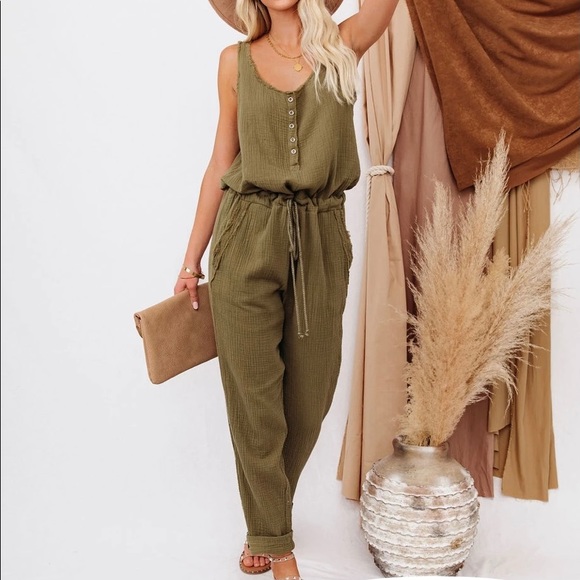 VICI MAYE COTTON POCKETED DRAWSTRING JUMPSUIT - Picture 5 of 8